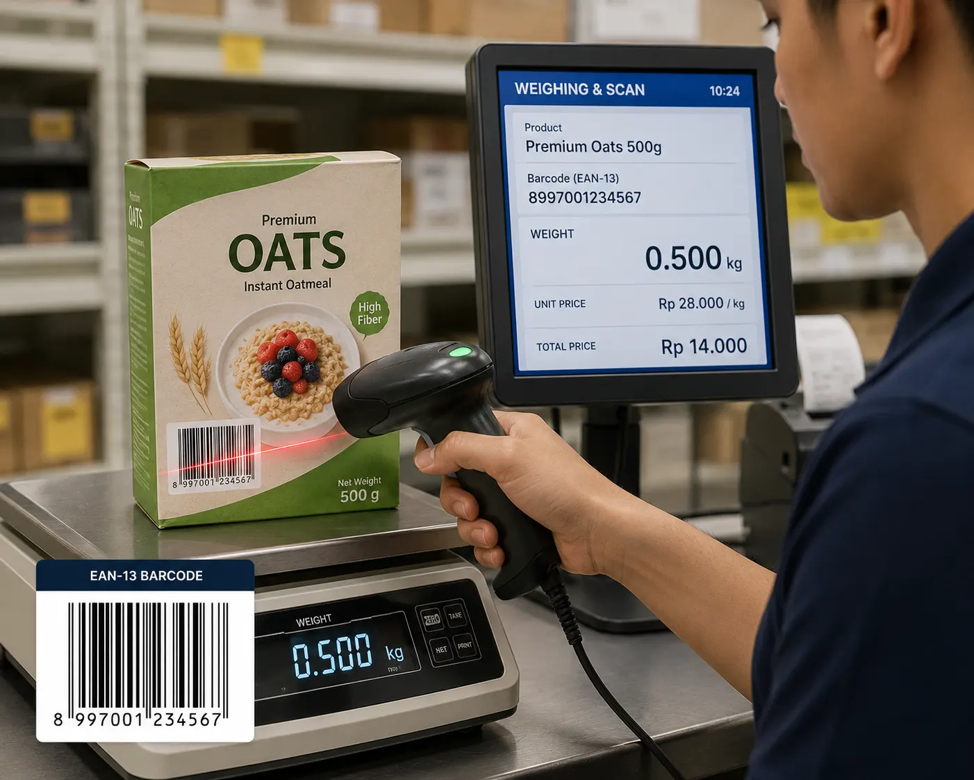 mengatur barcode EAN13 untuk produk berdasarkan beratnya